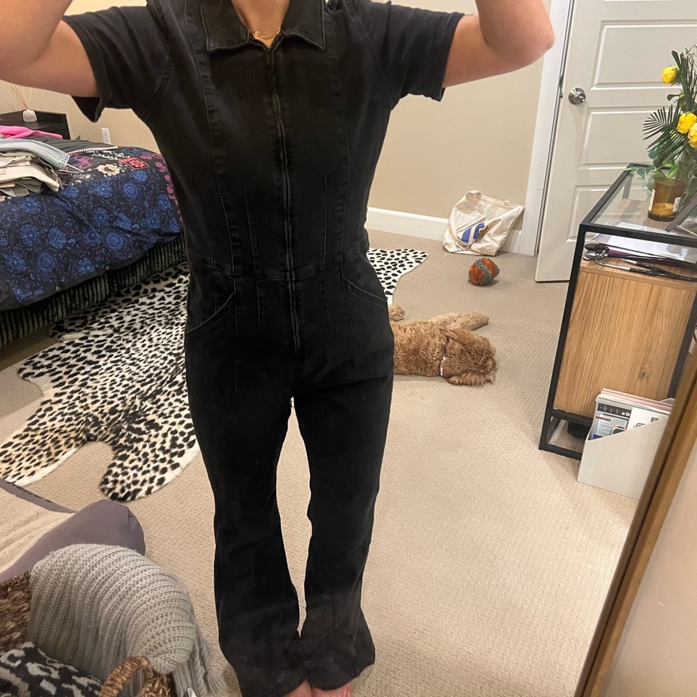 We The Free Black Denim Coveralls with Zipper